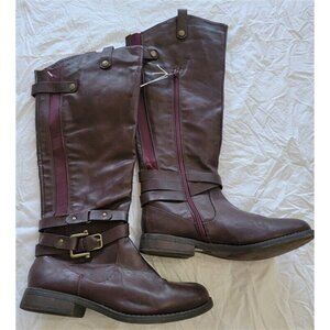 NWOTD Maurices 8 Micki Maroon Faux Leather Slouch Tall Boots 121400